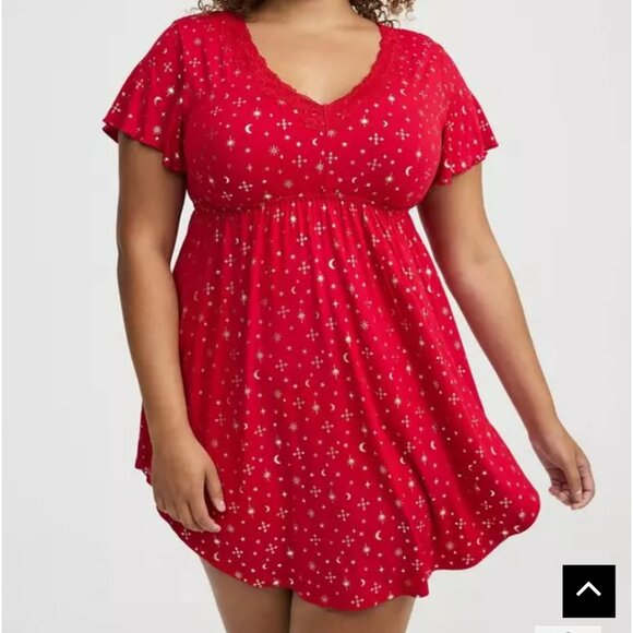 NWT Torrid Sparkly Snowflake Super Soft Lace Trim Babydoll Sleep Gown - Picture 1 of 3